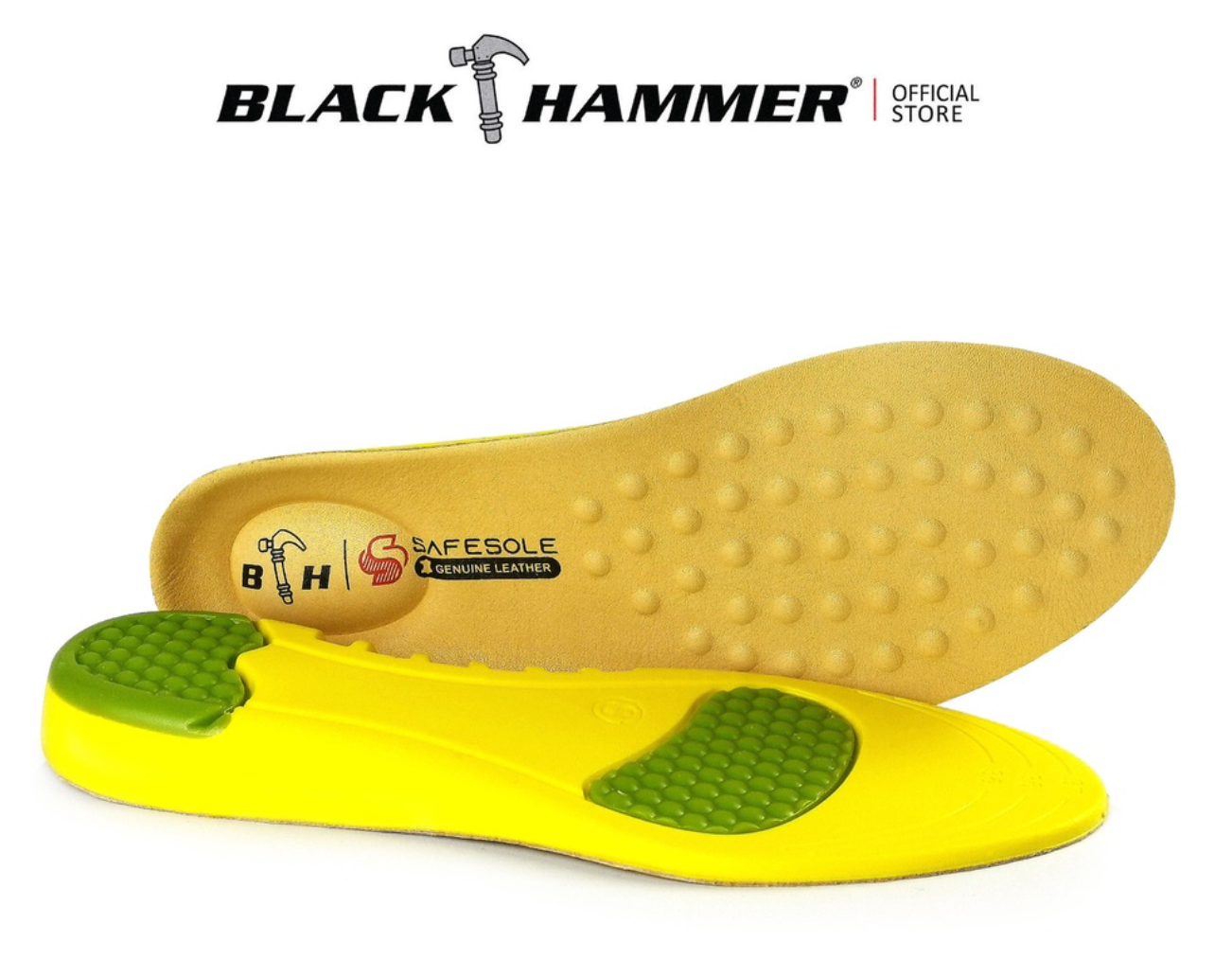 Black Hammer Genuine Leather Lining Premium Insole - WF8639 - BLACK SAFE OUTLET