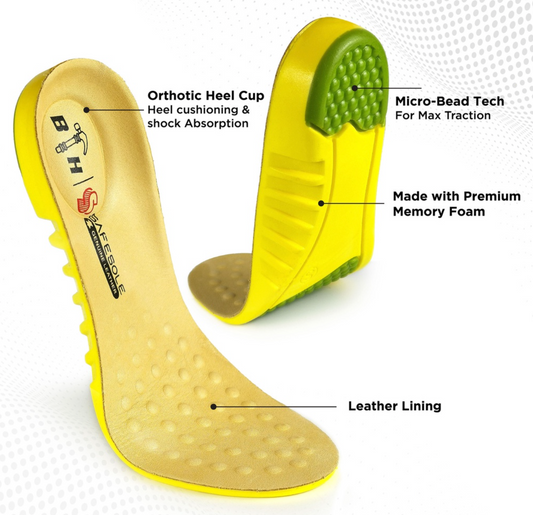 Black Hammer Genuine Leather Lining Premium Insole - WF8639 - BLACK SAFE OUTLET