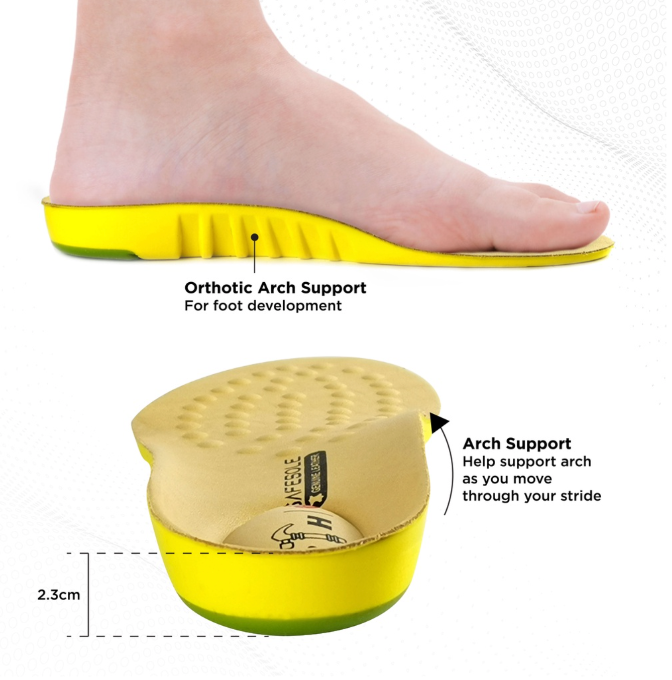 Black Hammer Genuine Leather Lining Premium Insole - WF8639 - BLACK SAFE OUTLET