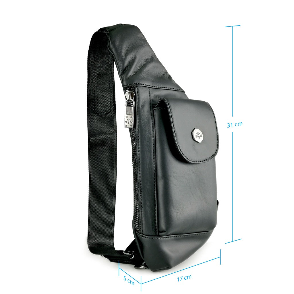 Black Hammer Men Genuine Leather Chest Bag RG712 - BLACK SAFE OUTLET