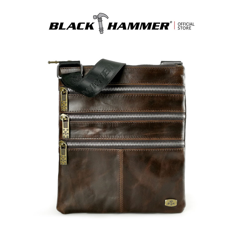 Black Hammer Men Genuine Leather Sling Bag RG301 - BLACK SAFE OUTLET