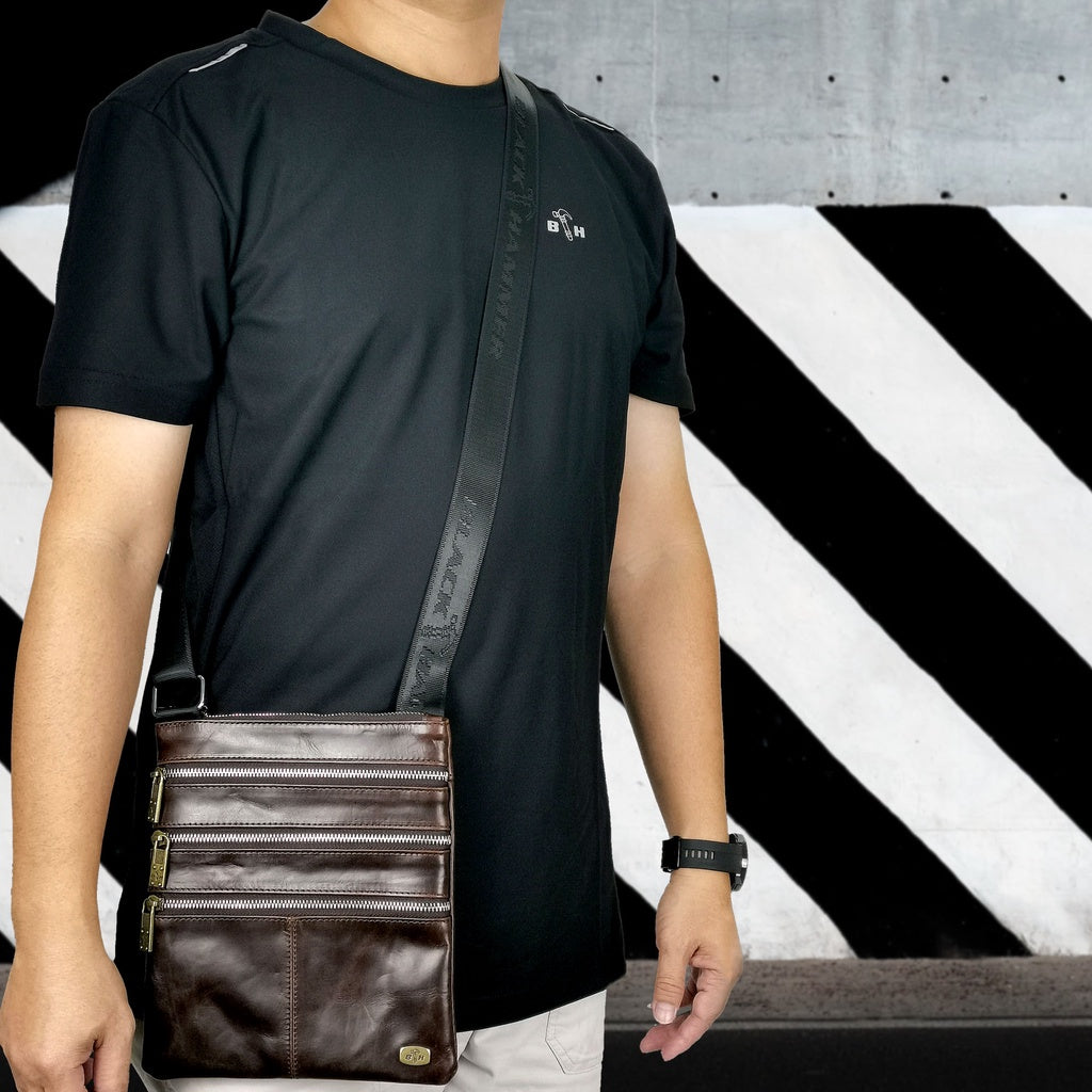 Black Hammer Men Genuine Leather Sling Bag RG301 - BLACK SAFE OUTLET