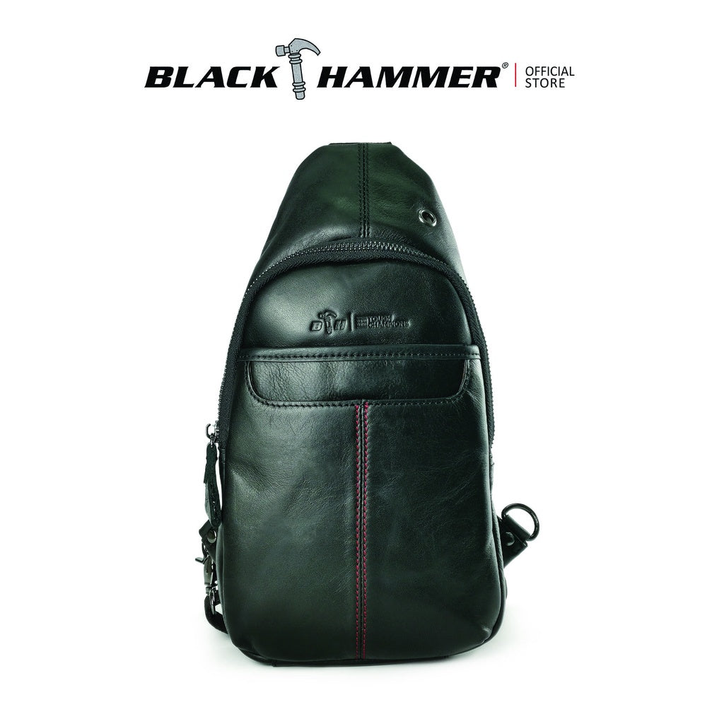 Black Hammer Men Genuine Leather Chest Bag H15609A - BLACK SAFE OUTLET