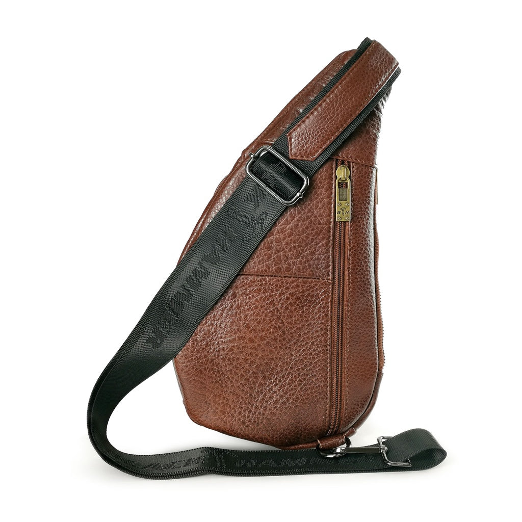 Black Hammer Men Genuine Leather Chest Bag RG711 - BLACK SAFE OUTLET