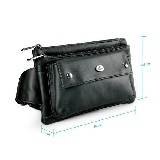Black Hammer Men Genuine Leather Waist Bag RG9806 - BLACK SAFE OUTLET