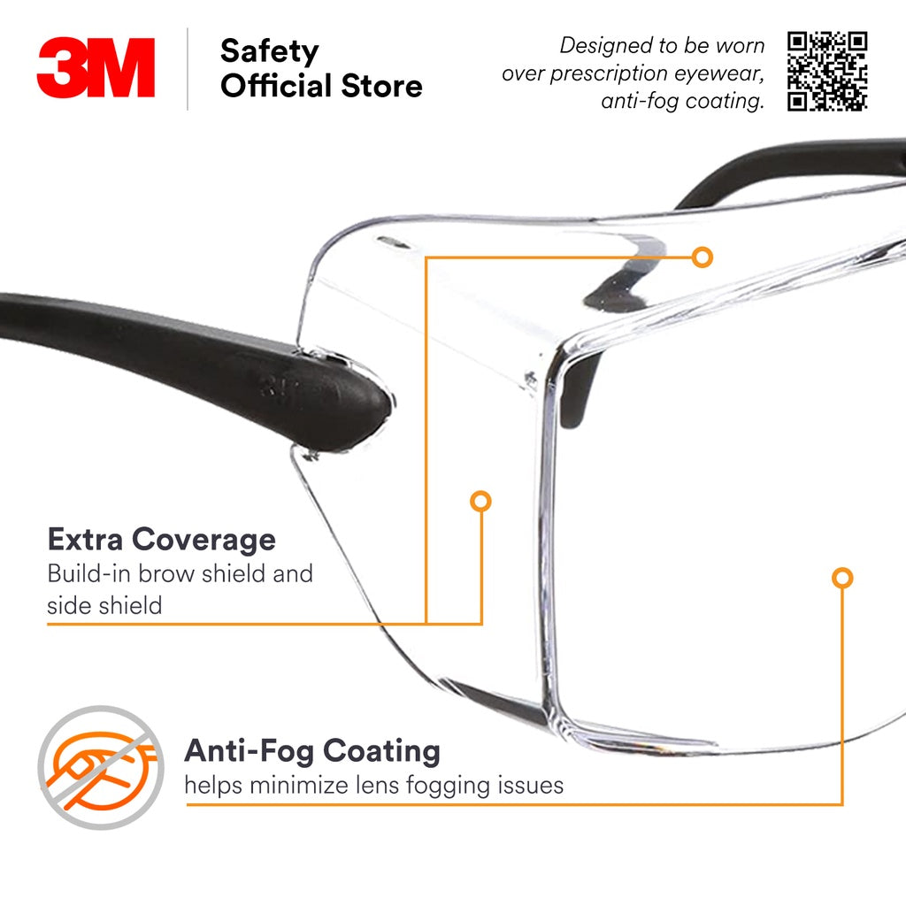 3M™ OX1000 Safety Eyewear 12163 / Over Spectacle / Protective Glasses/Anti-Fog [Clear/ Transparent Lens]