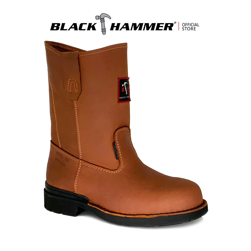 Blackhammer High Cut Steel Toe Cap Durable Genuine Leather Safety Shoes with oil-resistant stitching rubber outsole