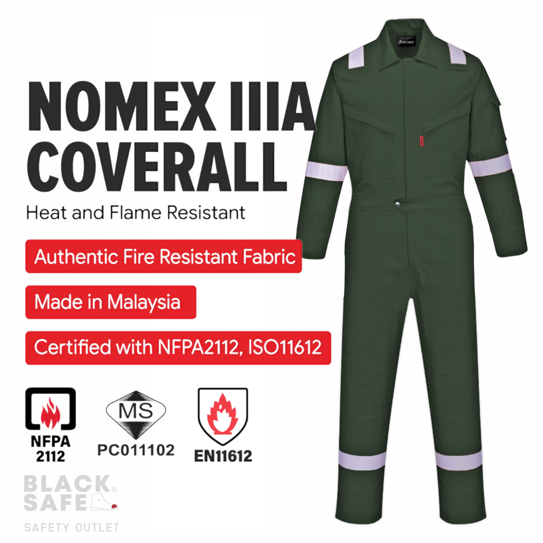 Sherwood Nomex IIIA Original Fire Resistance Coverall 2inch Reflector - BLACK SAFE OUTLET