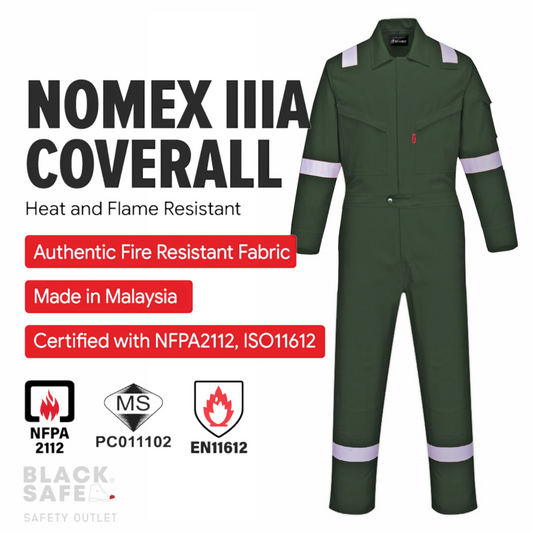 Sherwood Nomex IIIA Original Fire Resistance Coverall 2inch Reflector - BLACK SAFE OUTLET