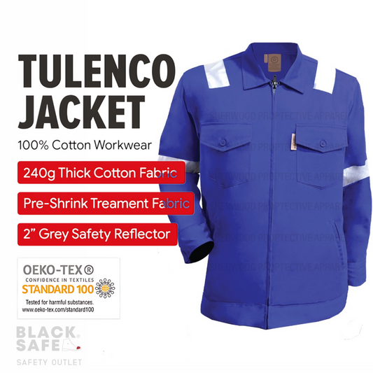 Tulen Cotton Jacket Workshop Workwear With Reflector - BLACK SAFE OUTLET
