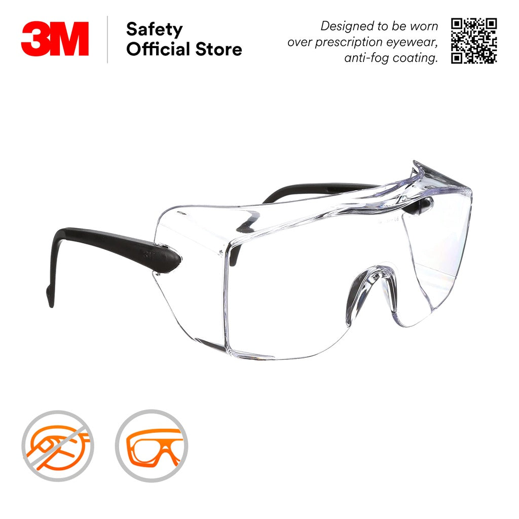 3M™ OX1000 Safety Eyewear 12163 / Over Spectacle / Protective Glasses/Anti-Fog [Clear/ Transparent Lens]