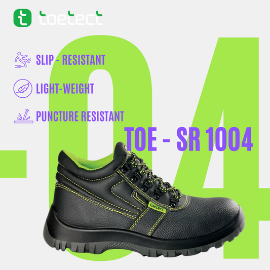 TOETECT | TOE-SR1004 Men Mid Cut Lace-up Safety Shoes - BLACK SAFE OUTLET
