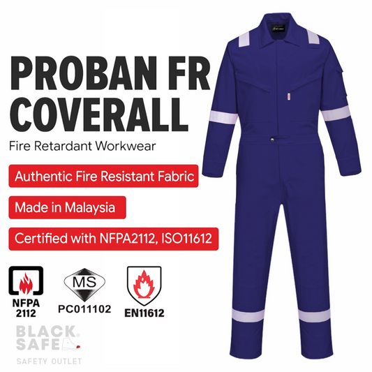 Sherwood PROBAN Fire Resistant Coverall with Reflector Original - BLACK SAFE OUTLET
