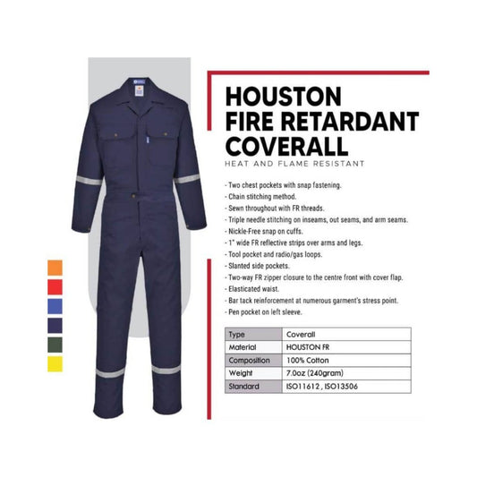 HOUSTON FLAME RESISTANT COVERALL - ISO11612, ISO13506 - BLACK SAFE OUTLET