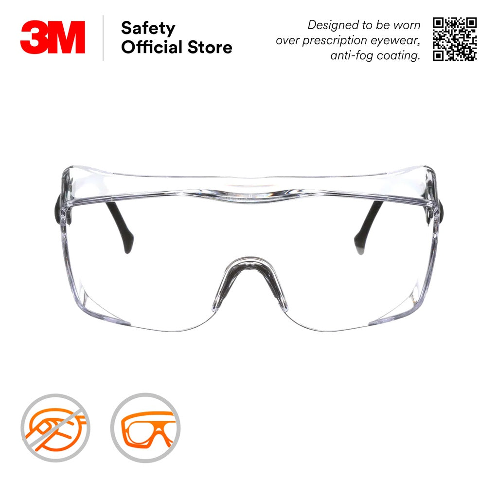 3M™ OX1000 Safety Eyewear 12163 / Over Spectacle / Protective Glasses/Anti-Fog [Clear/ Transparent Lens]