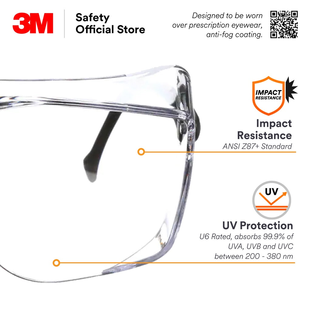 3M™ OX1000 Safety Eyewear 12163 / Over Spectacle / Protective Glasses/Anti-Fog [Clear/ Transparent Lens]