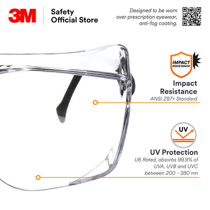 3M™ OX1000 Safety Eyewear 12163 / Over Spectacle / Protective Glasses/Anti-Fog [Clear/ Transparent Lens]