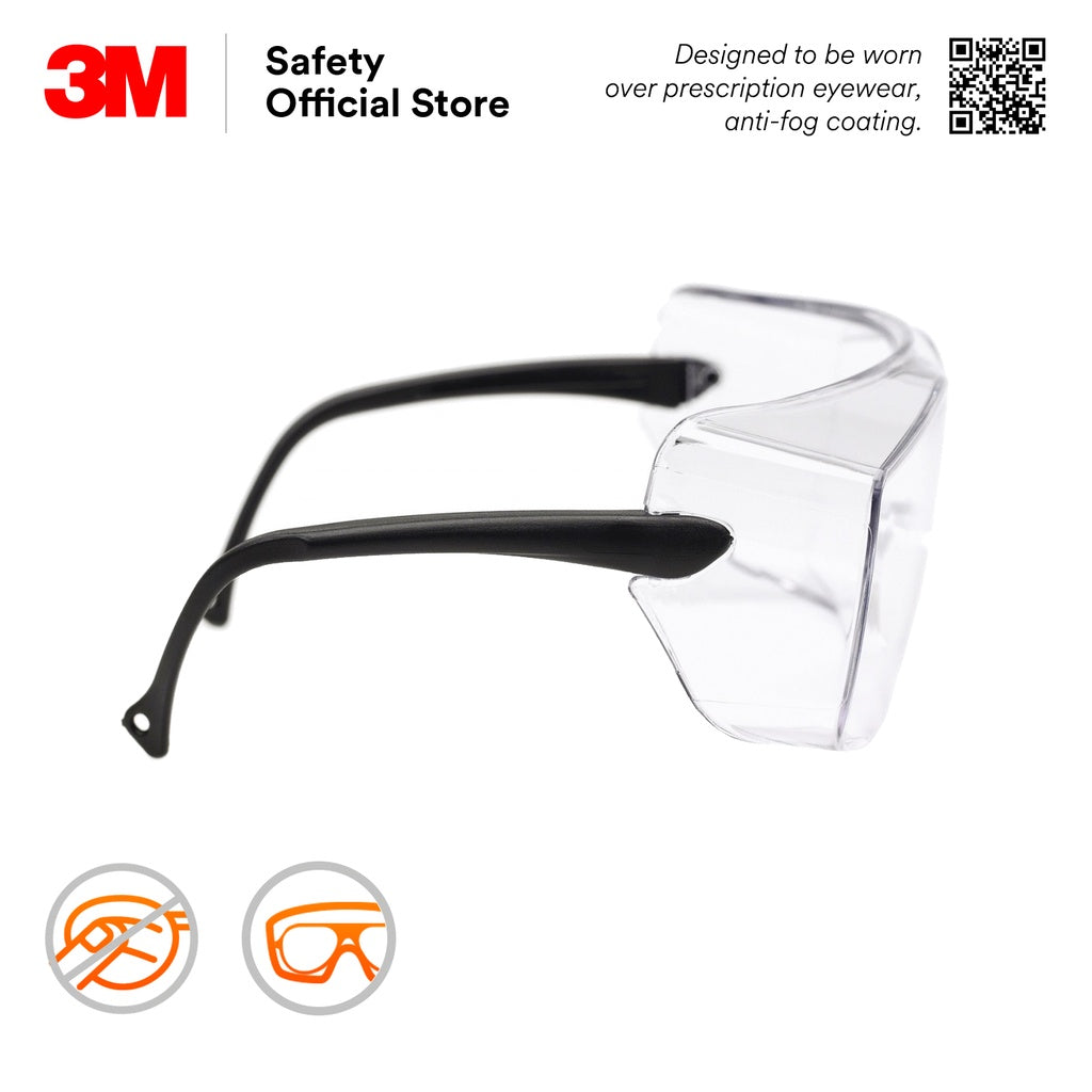 3M™ OX1000 Safety Eyewear 12163 / Over Spectacle / Protective Glasses/Anti-Fog [Clear/ Transparent Lens]