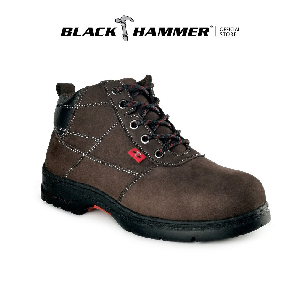 Black Hammer Mid Cut Lace Up Ladies Safety Shoes BH 3888 - BLACK SAFE OUTLET