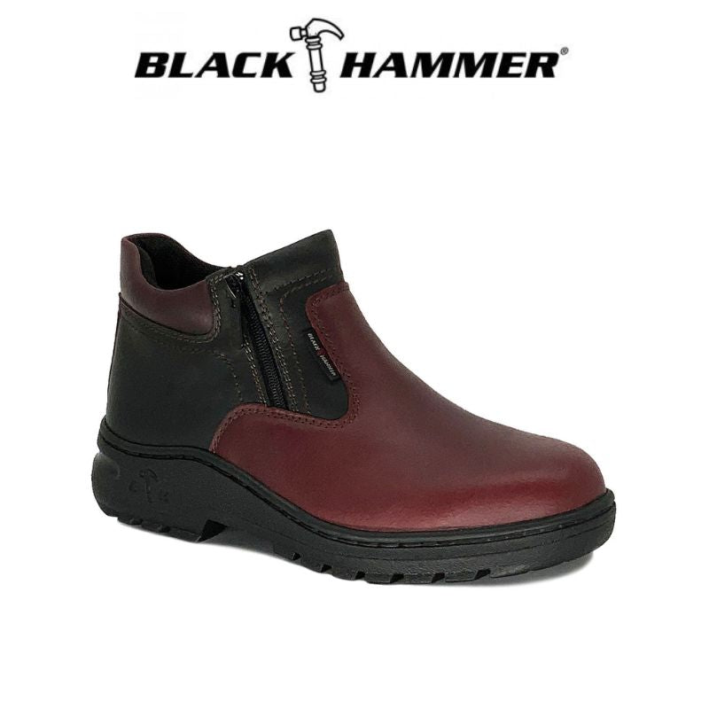 Black Hammer Mid Cut Double Zip Safety Shoes Genuine Leather Oil Resistant Nail Proof