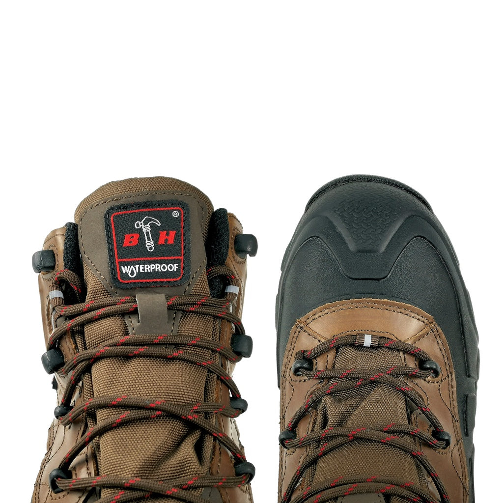 Black Hammer Men WATERPROOF Mid Cut with Shoelace Safety Shoe BHS201611 - BLACK SAFE OUTLET