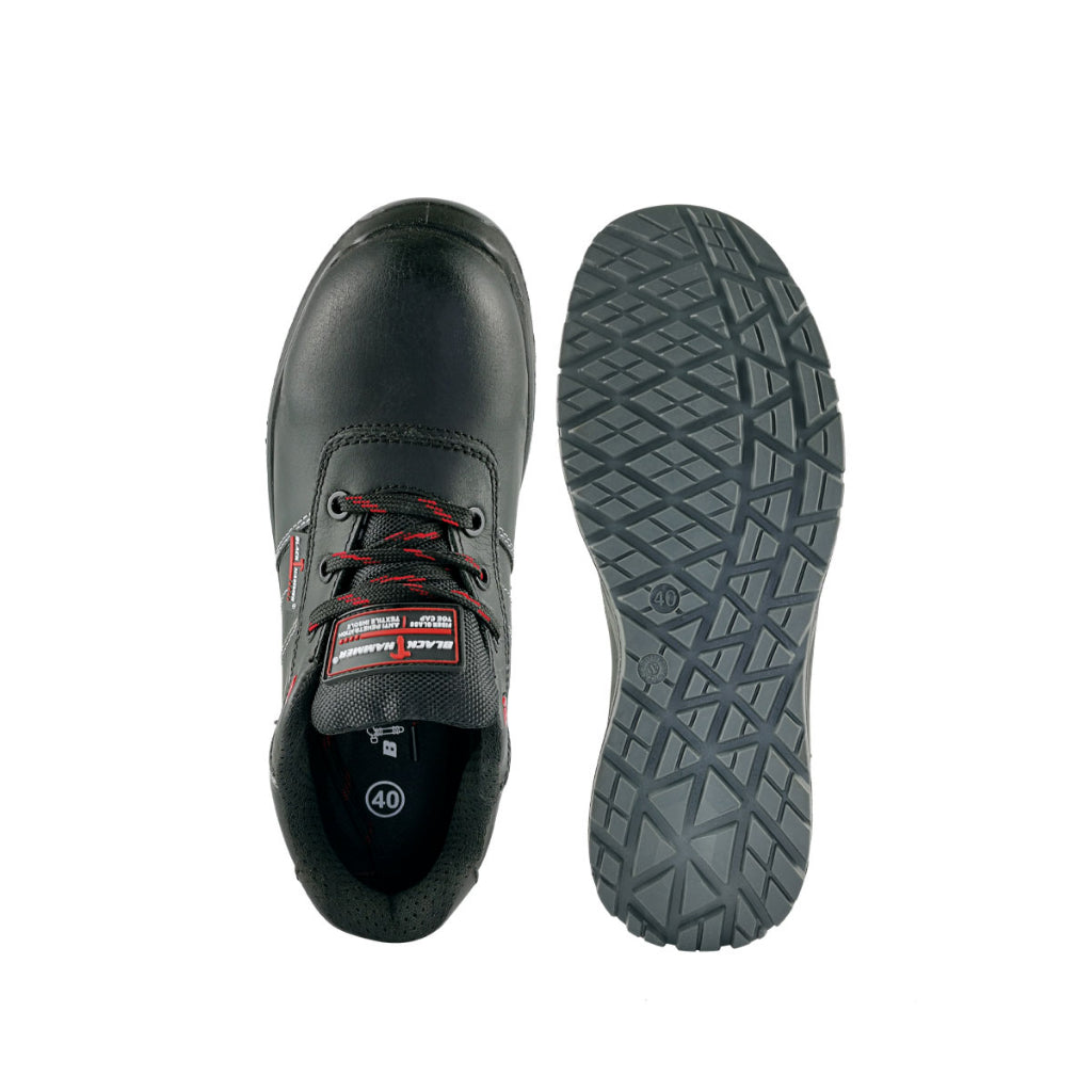 Black Hammer Men Low Cut with Shoelace Safety Shoes BH-1502-BI - BLACK SAFE OUTLET