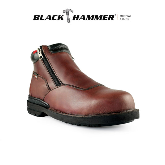 Black Hammer Men Mid Cut with Double Zip Safety Shoe BHS26612 - BLACK SAFE OUTLET
