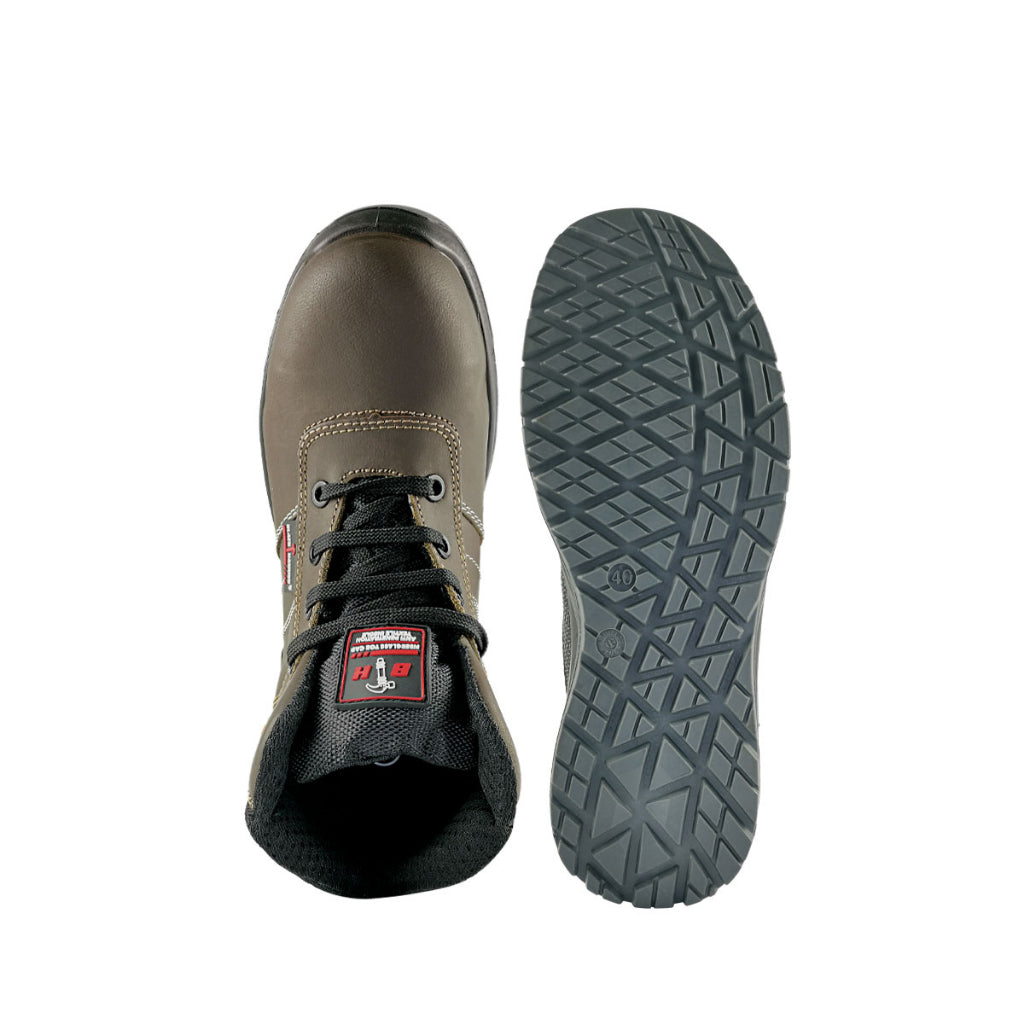 Black Hammer Men Mid Cut with Shoelace Safety Shoes BH-1504-BI - BLACK SAFE OUTLET