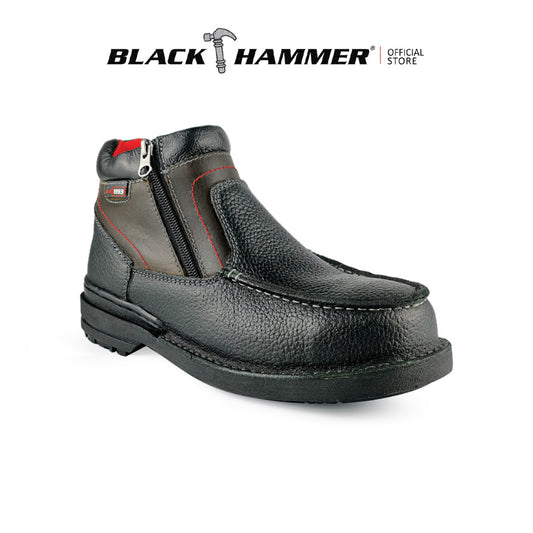 Black Hammer Men Mid Cut with Double Zip Safety Shoe BHS26611 - BLACK SAFE OUTLET
