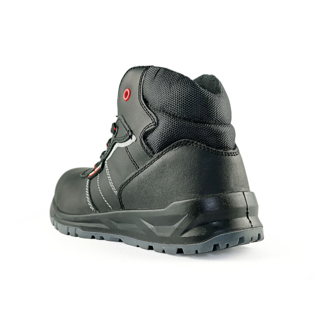 Black Hammer Men Mid Cut with Shoelace Safety Shoes BH-1504-BI - BLACK SAFE OUTLET
