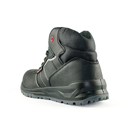 Black Hammer Men Mid Cut with Shoelace Safety Shoes BH-1504-BI - BLACK SAFE OUTLET