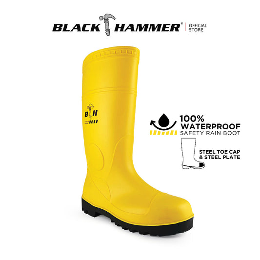 Black Hammer Safety Rain Boots with Steel Toe Cap and Steel Midsole BH(LL2)Yellow - BLACK SAFE OUTLET