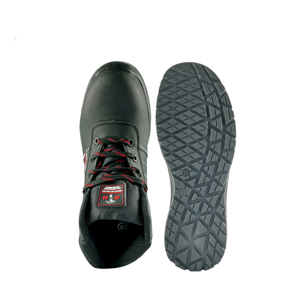 Black Hammer Men Mid Cut with Shoelace Safety Shoes BH-1504-BI - BLACK SAFE OUTLET