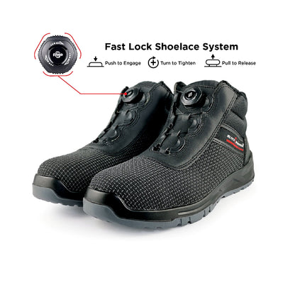 Black Hammer Men Sport Series Mid Cut with Fast Lock Safety Shoes BH-1503-BI