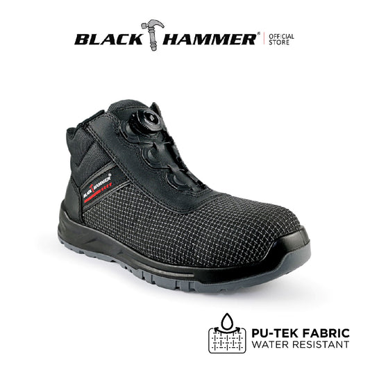 Black Hammer Men Sporty Waterproof Mid Cut Safety Shoes with Fast Lock System BH1503