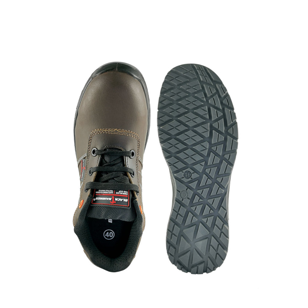 Black Hammer Men Low Cut with Shoelace Safety Shoes BH-1502-BI - BLACK SAFE OUTLET