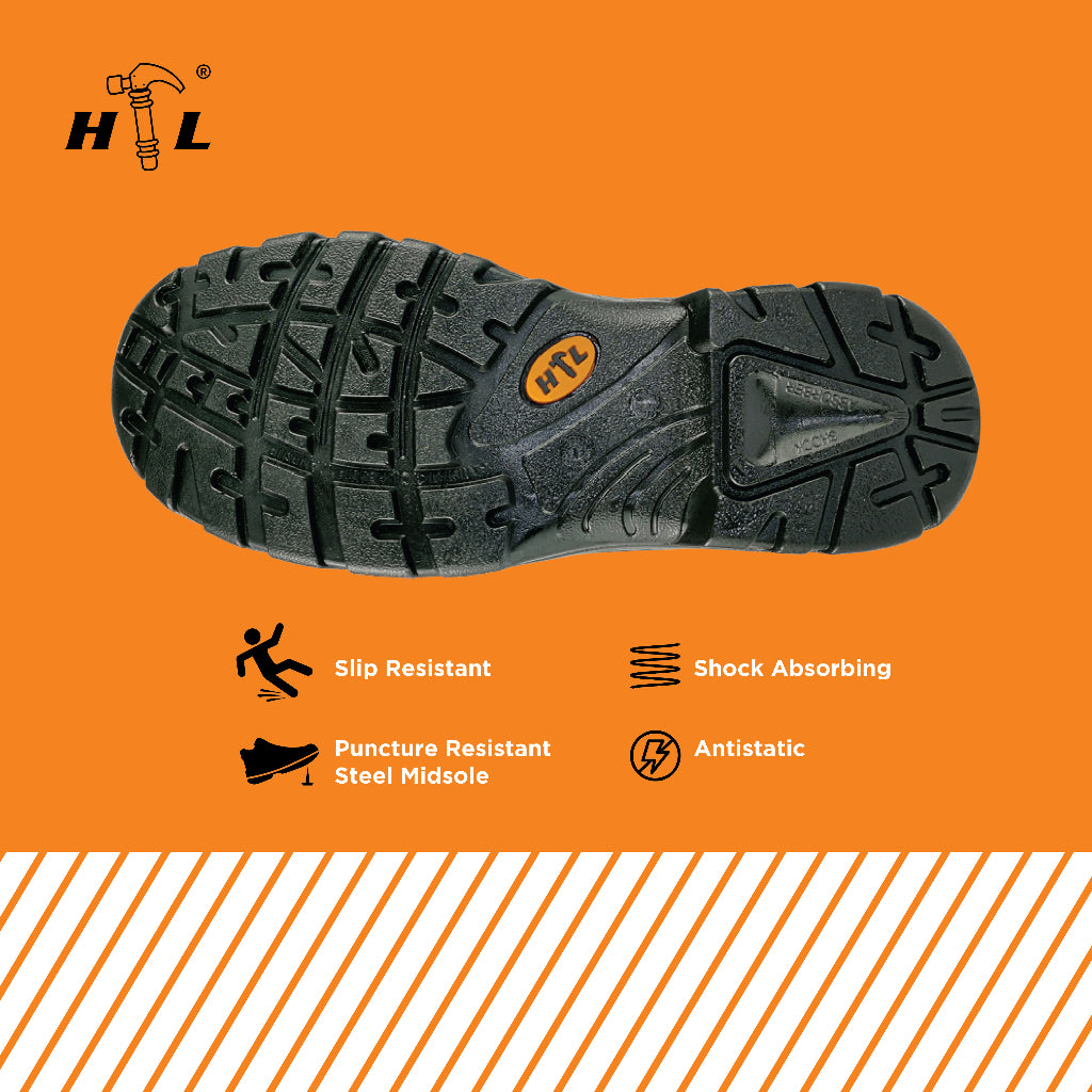 HAMMERLAND Men Mid Cut with Shoelace Safety Shoes HAM-3008 GK - BLACK SAFE OUTLET