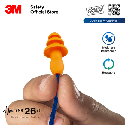 3M™ 1271 Reusable Earplugs /Corded/ SNR 26 dB/ DOSH SIRIM [1 Pair]