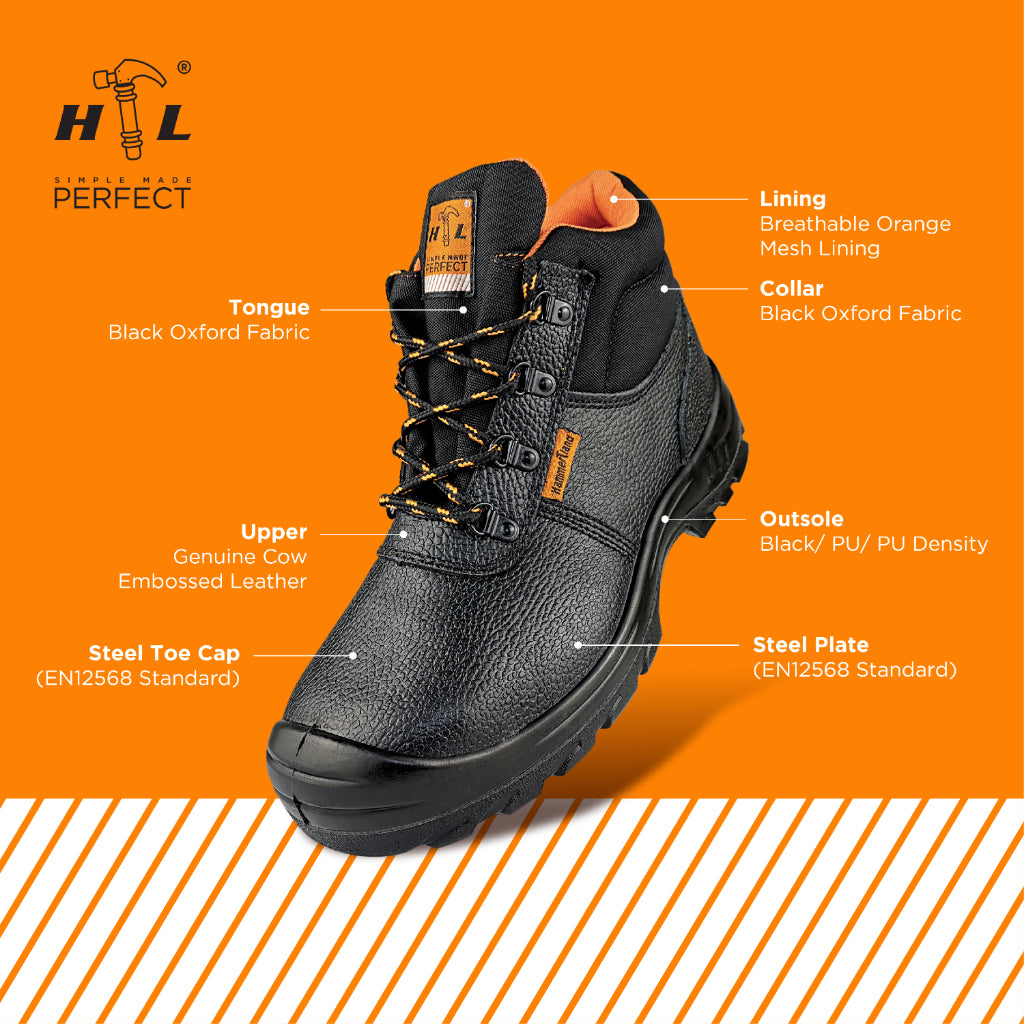 HAMMERLAND Men Mid Cut with Shoelace Safety Shoes HAM-3008 GK - BLACK SAFE OUTLET