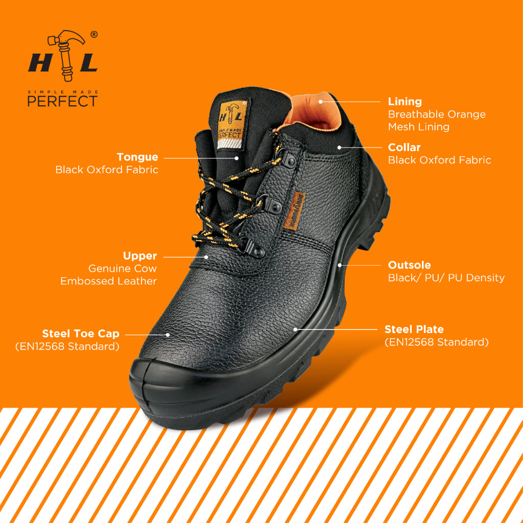 HAMMERLAND Men Low Cut with Shoelace Safety Shoes HAM-3007 GK - BLACK SAFE OUTLET