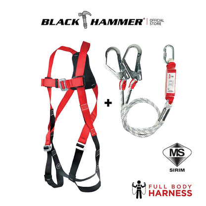 Black Hammer HEMS Full Body Harness and Double Lanyard with Big Hook Hems-3141 - BLACK SAFE OUTLET