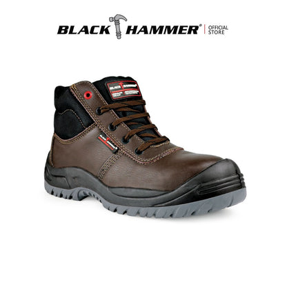 Black Hammer Men Mid Cut with Shoelace Safety Shoe BH-1508-BI