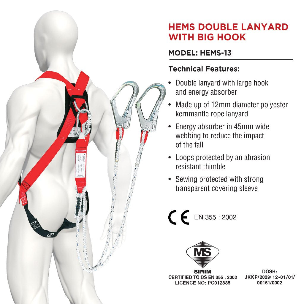 Black Hammer HEMS Full Body Harness and Double Lanyard with Big Hook Hems-3141 - BLACK SAFE OUTLET