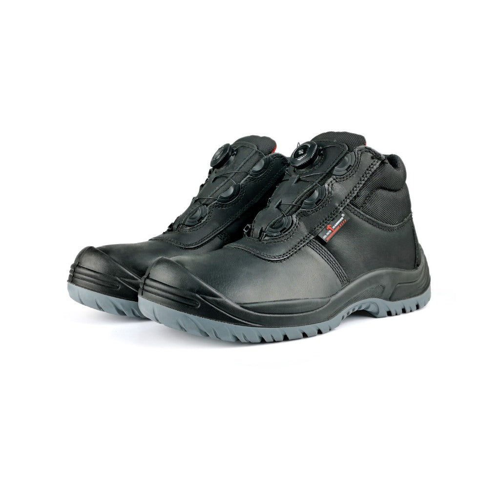 Black Hammer Men Mid Cut with Fastlock Safety Shoe BH-1509-BI - BLACK SAFE OUTLET