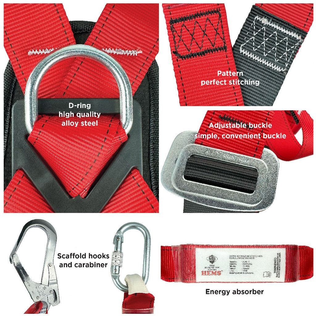 Black Hammer HEMS Full Body Harness and Double Lanyard with Big Hook Hems-3141 - BLACK SAFE OUTLET