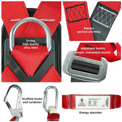 Black Hammer HEMS Full Body Harness and Double Lanyard with Big Hook Hems-3141 - BLACK SAFE OUTLET