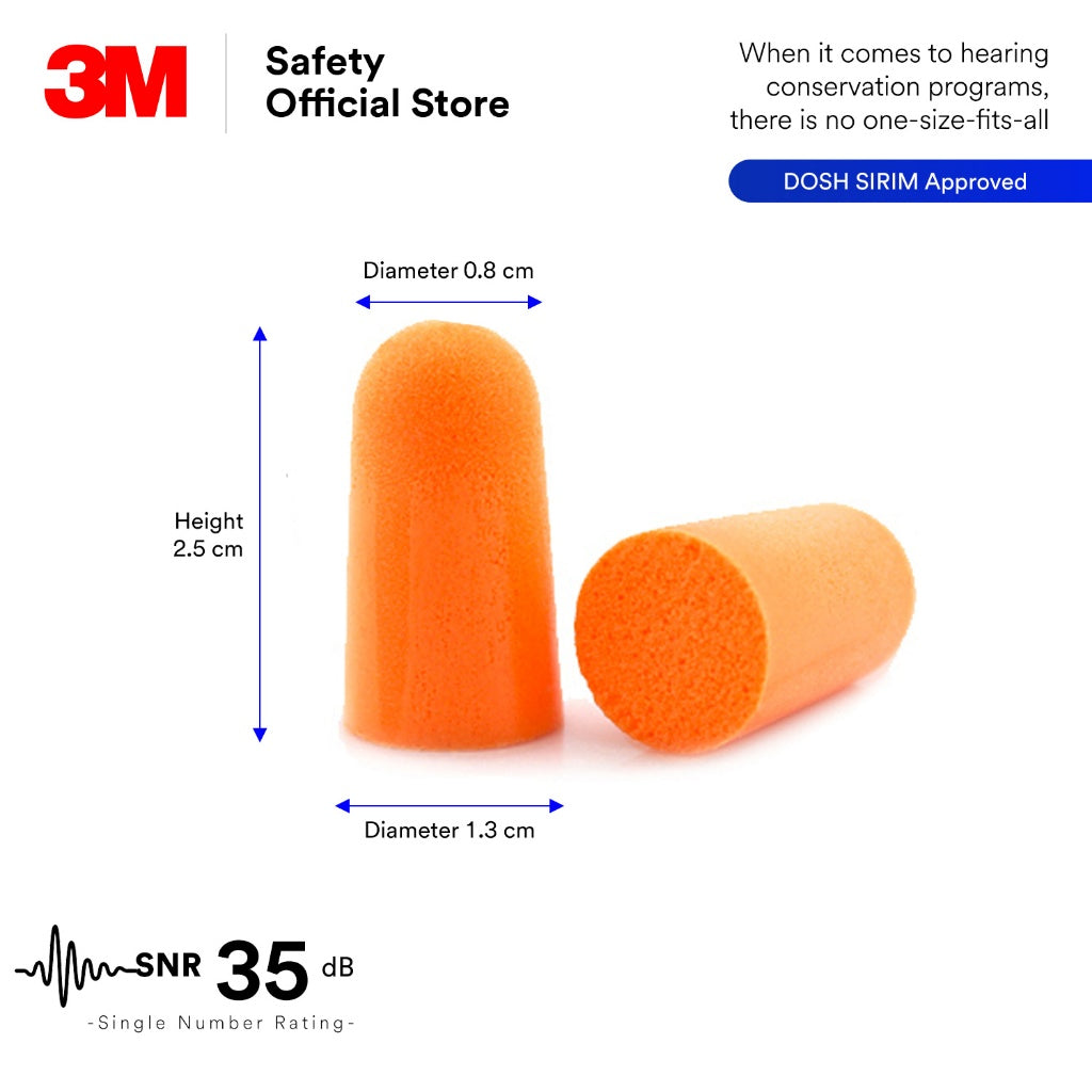 3M™ 1100 Soft Foam Uncorded Earplugs SNR 35 dB/ Sleeping Earplug/ Travel Earplugs (10 Pairs) EP_ PSD_