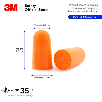 3M™ 1100 Soft Foam Uncorded Earplugs SNR 35 dB/ Sleeping Earplug/ Travel Earplugs (10 Pairs) EP_ PSD_
