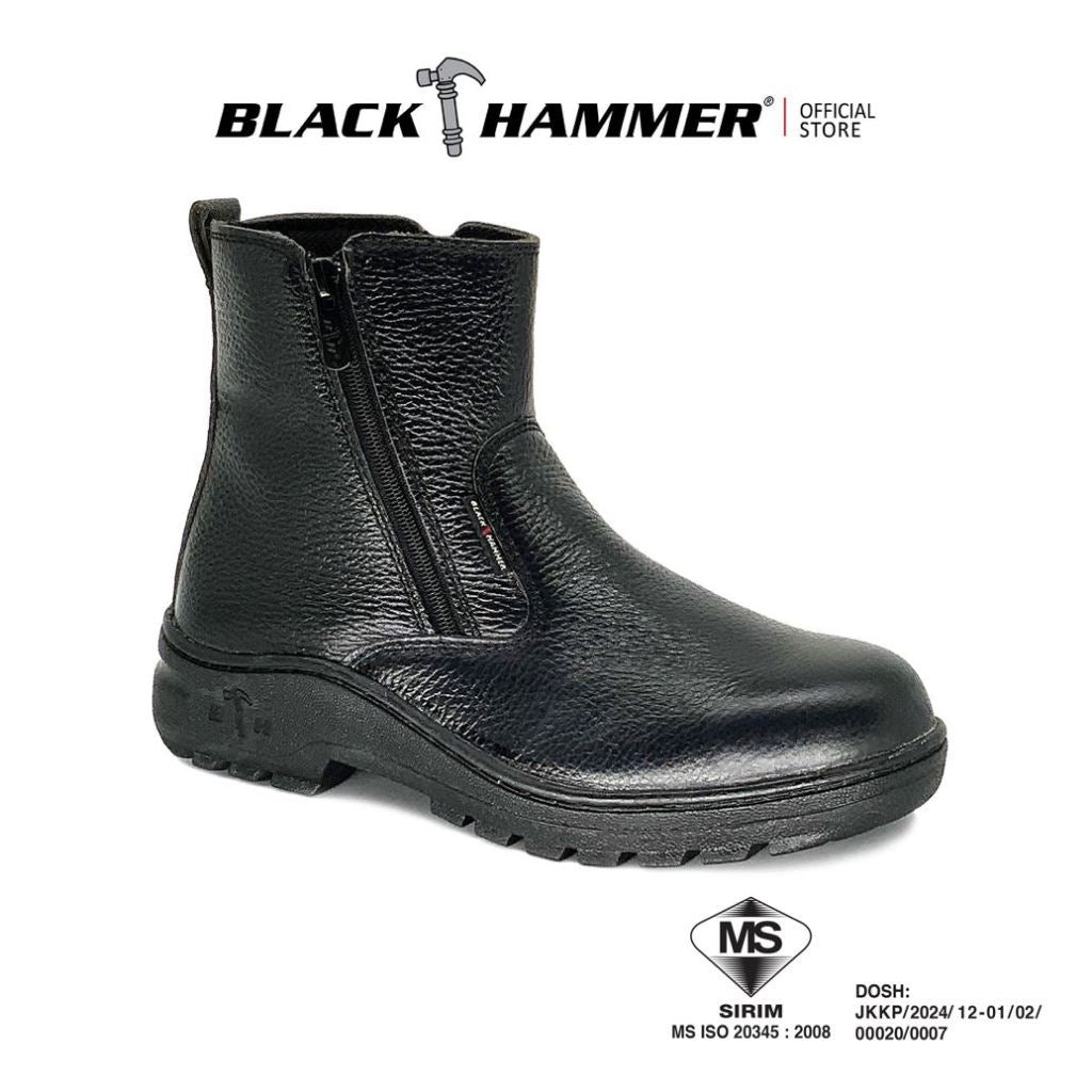 Black Hammer Men 2000 Series BH 2333- All Black & Double Zip Mid Cut Men Safety Shoes, SIRIM & DOSH Approved Safety Shoes