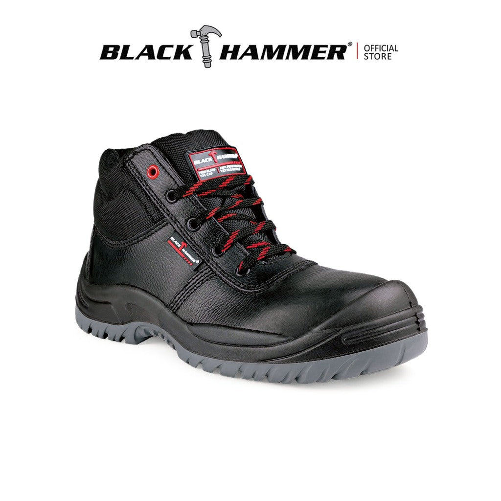 Black Hammer Men Mid Cut with Shoelace Safety Shoe BH-1508-BI